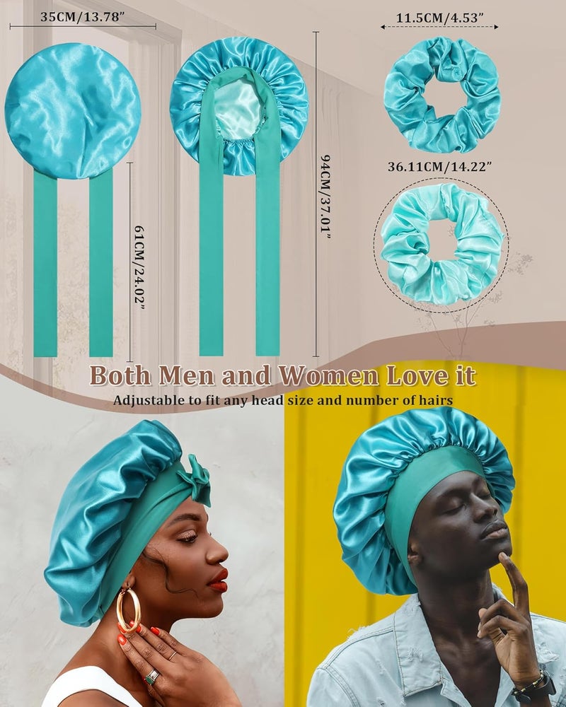 CHLINS Reversible Satin Bonnet for Sleeping Women Double Layer Hair Bonnet with 2PCS Hair Scrunchies Elastic Tie Band Night Cap - Image 2